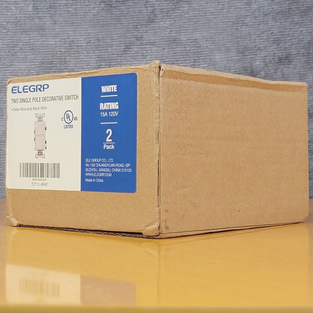 2 Pack ELEGRP Single Pole Decorative White Switch Rating 15A 120V